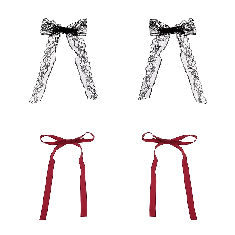 Multi-Pack Red and Black Hair Bows - 2 Pair
