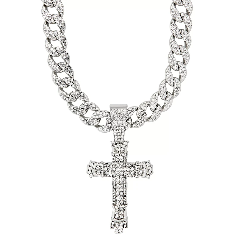 Silver Cross Bling Chain Necklace