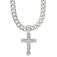 Silver Cross Bling Chain Necklace