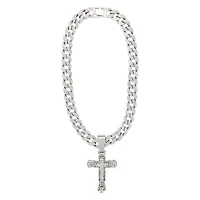 Silver Cross Bling Chain Necklace