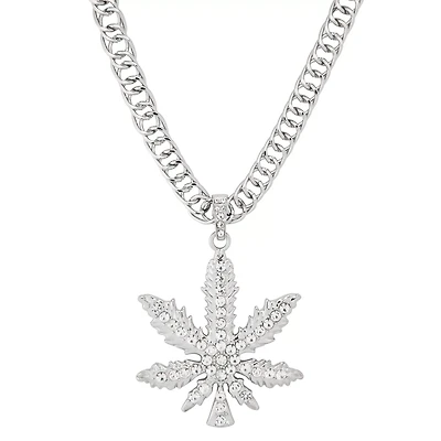 Silver Weed Leaf Bling Chain Necklace
