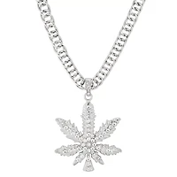 Silver Weed Leaf Bling Chain Necklace