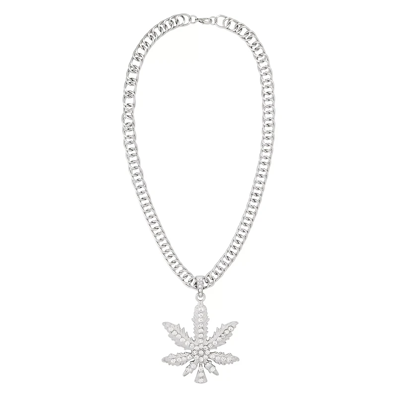 Silver Weed Leaf Bling Chain Necklace