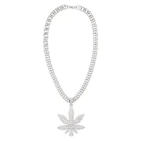 Silver Weed Leaf Bling Chain Necklace