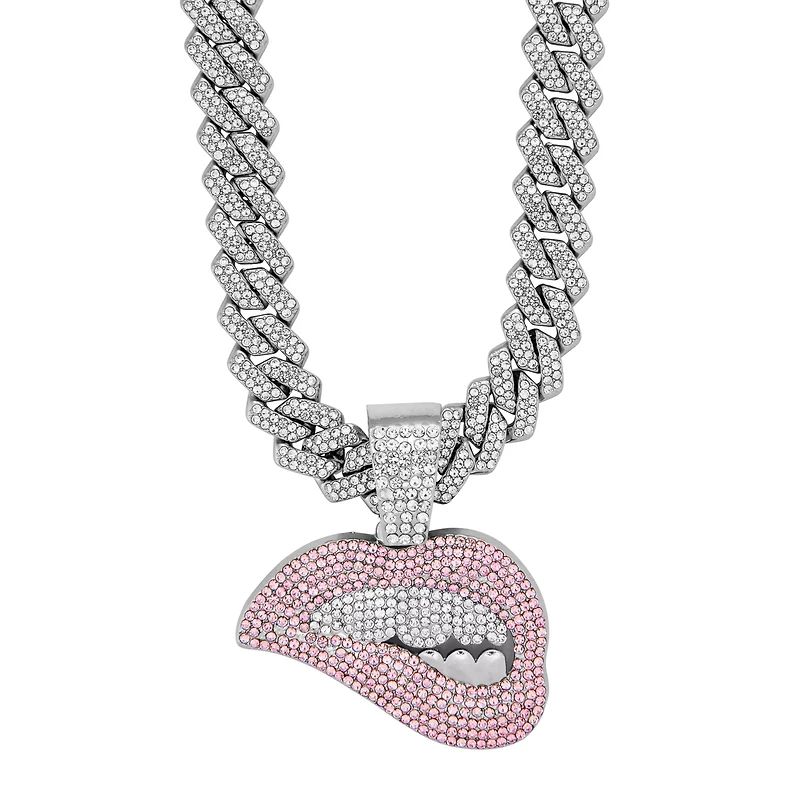 Silver Lip Bite Bling Chain Necklace