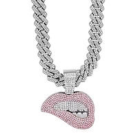 Silver Lip Bite Bling Chain Necklace