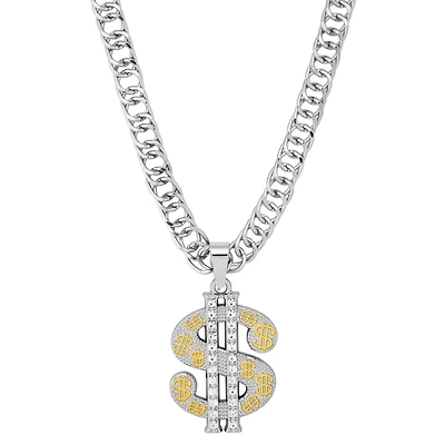 Silver Dollar Sign Bling Chain Necklace