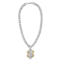 Silver Dollar Sign Bling Chain Necklace