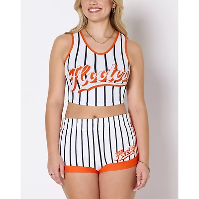 White Striped Hooters Cropped Tank Top
