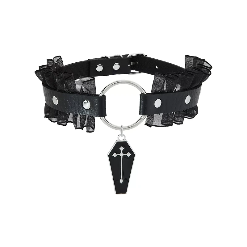 Ruffle Cross Coffin Choker Necklace
