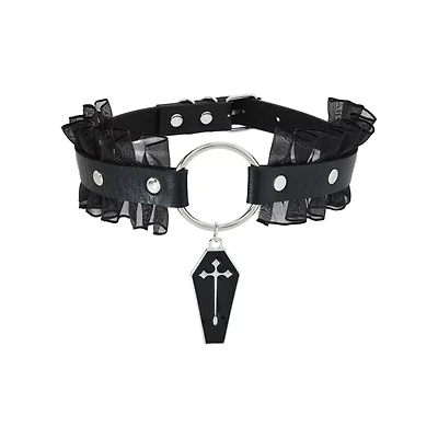 Ruffle Cross Coffin Choker Necklace