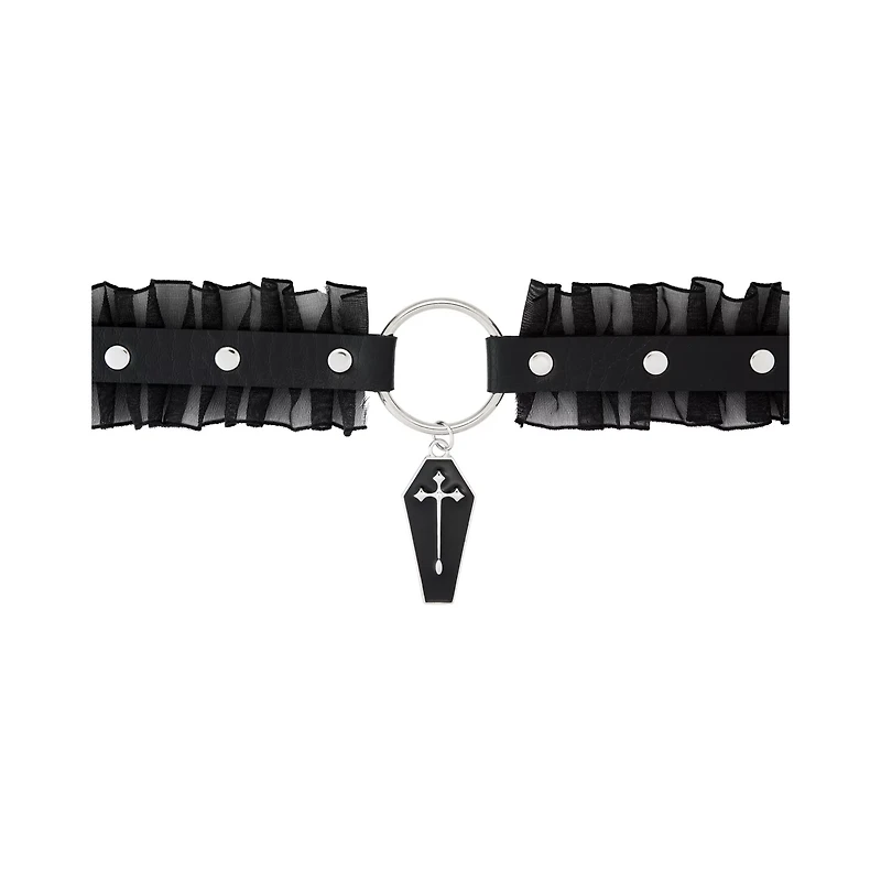 Ruffle Cross Coffin Choker Necklace