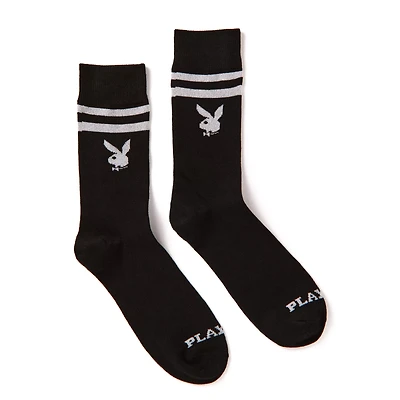 Black and White Stripe Playboy Bunny Logo Crew Socks