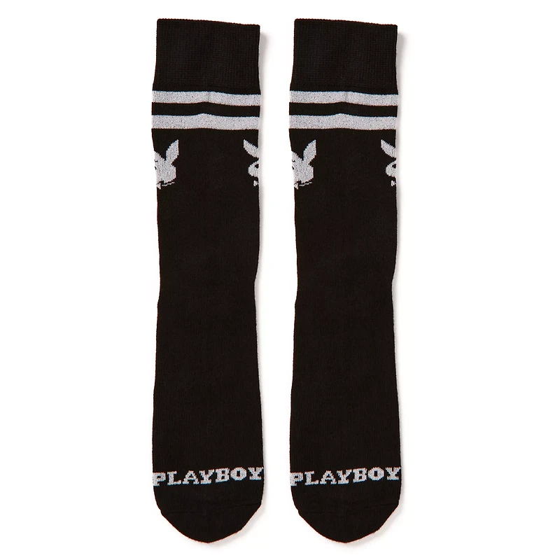 Black and White Stripe Playboy Bunny Logo Crew Socks