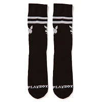 Black and White Stripe Playboy Bunny Logo Crew Socks