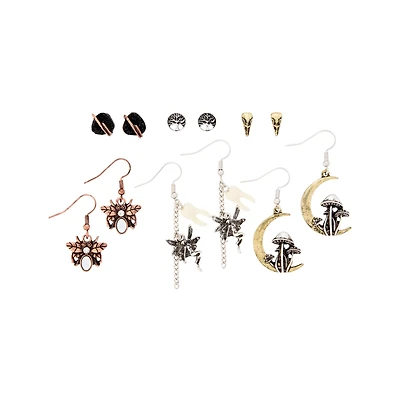Multi-Pack Mushroom Moon Fairy Stud and Dangle Earrings - 6 Pair