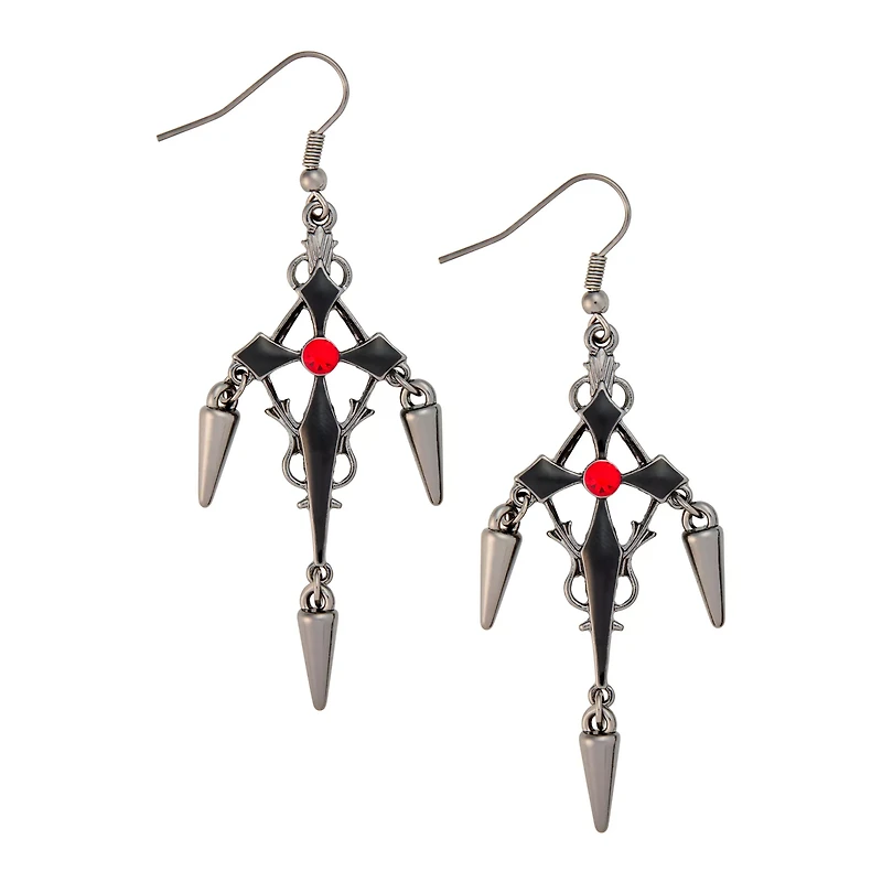 CZ Black and Red Spike Drop Cross Dangle Earrings
