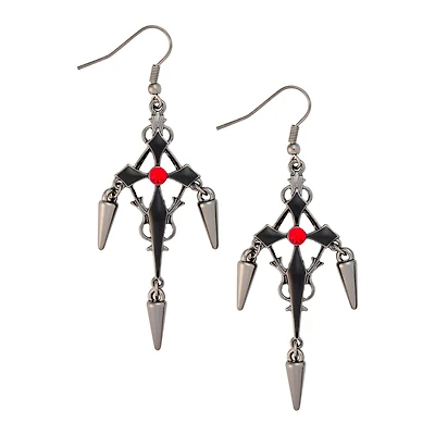 CZ Black and Red Spike Drop Cross Dangle Earrings