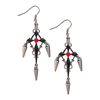 CZ Black and Red Spike Drop Cross Dangle Earrings