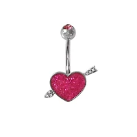 CZ Pink Glitter Heart Belly Ring - 14 Gauge