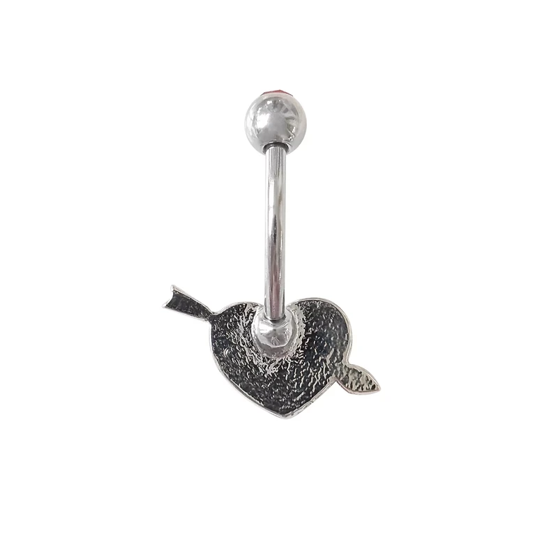 CZ Pink Glitter Heart Belly Ring - 14 Gauge