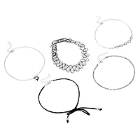Multi-Pack Pearl-Effect Heart and Bow Silver-Tone Choker Necklaces - 5 Pack