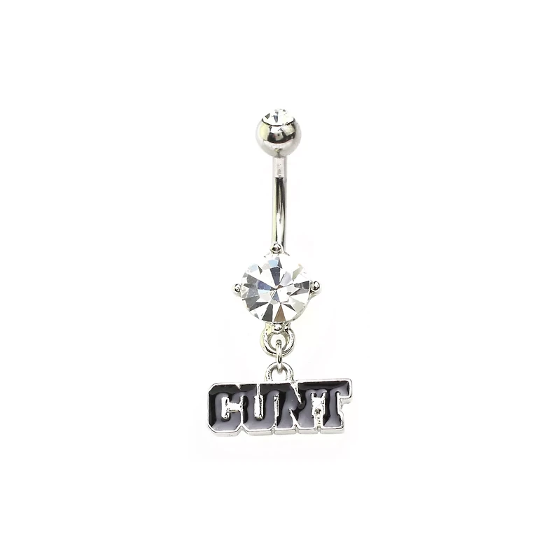 CZ Cunt Dangle Belly Ring - 14 Gauge