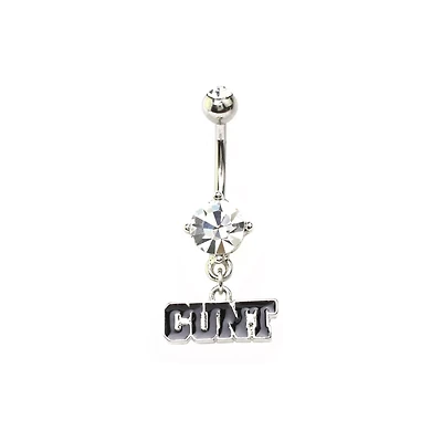 CZ Cunt Dangle Belly Ring - 14 Gauge