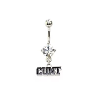 CZ Cunt Dangle Belly Ring - 14 Gauge