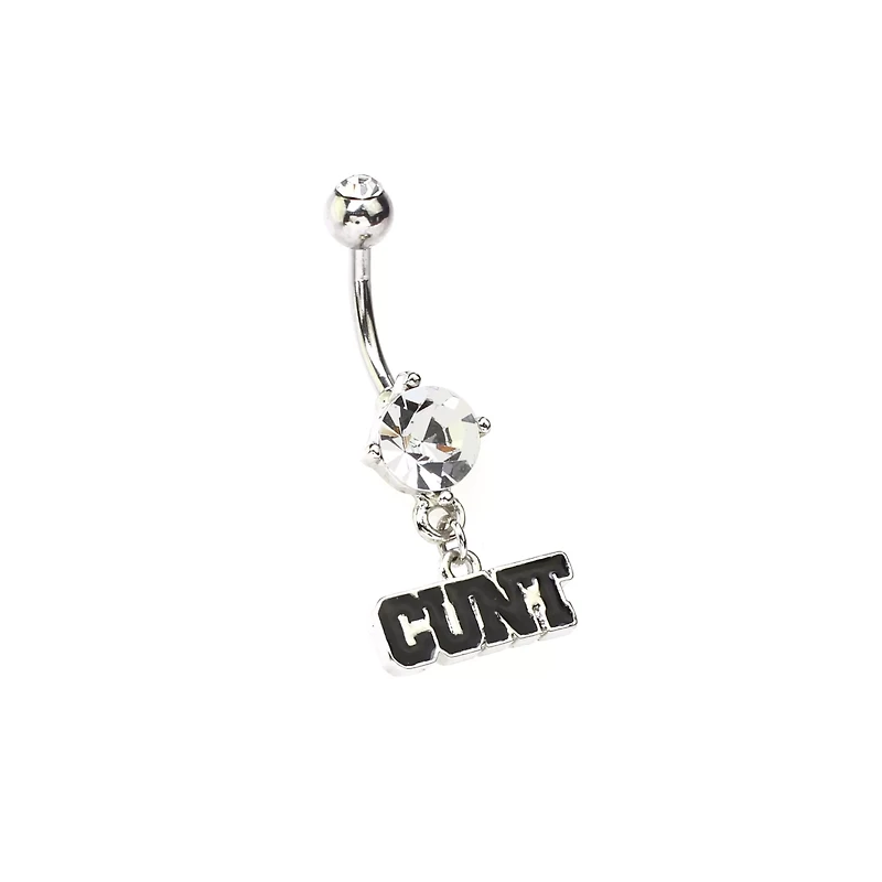 CZ Cunt Dangle Belly Ring - 14 Gauge