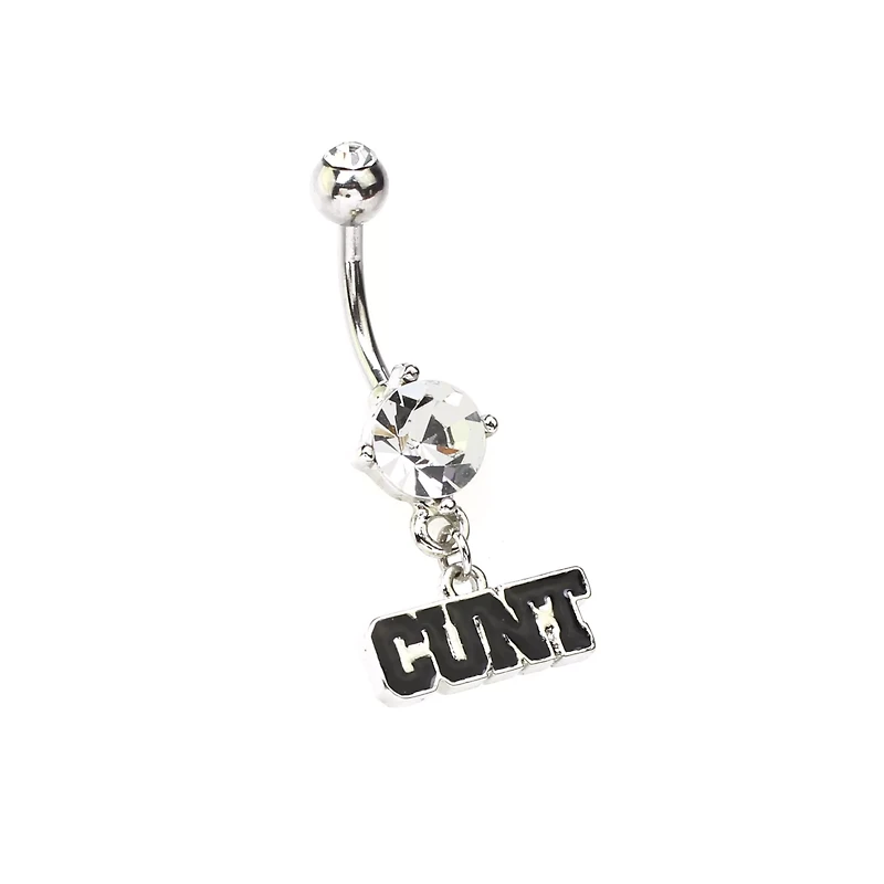 CZ Cunt Dangle Belly Ring - 14 Gauge