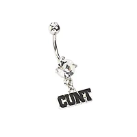 CZ Cunt Dangle Belly Ring - 14 Gauge