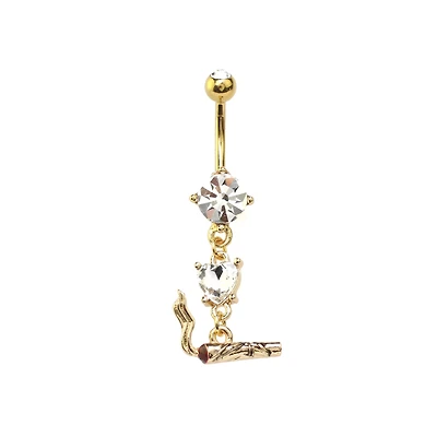 CZ Goldtone Joint Dangle Belly Ring - 14 Gauge