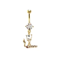 CZ Goldtone Joint Dangle Belly Ring - 14 Gauge