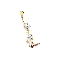 CZ Goldtone Joint Dangle Belly Ring - 14 Gauge