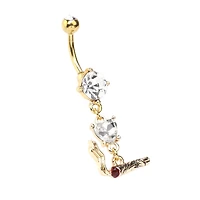 CZ Goldtone Joint Dangle Belly Ring - 14 Gauge