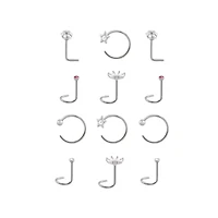 Multi-Pack CZ Screw Horseshoe and L-Bend Nose Rings 12 Pack - 20 Gauge