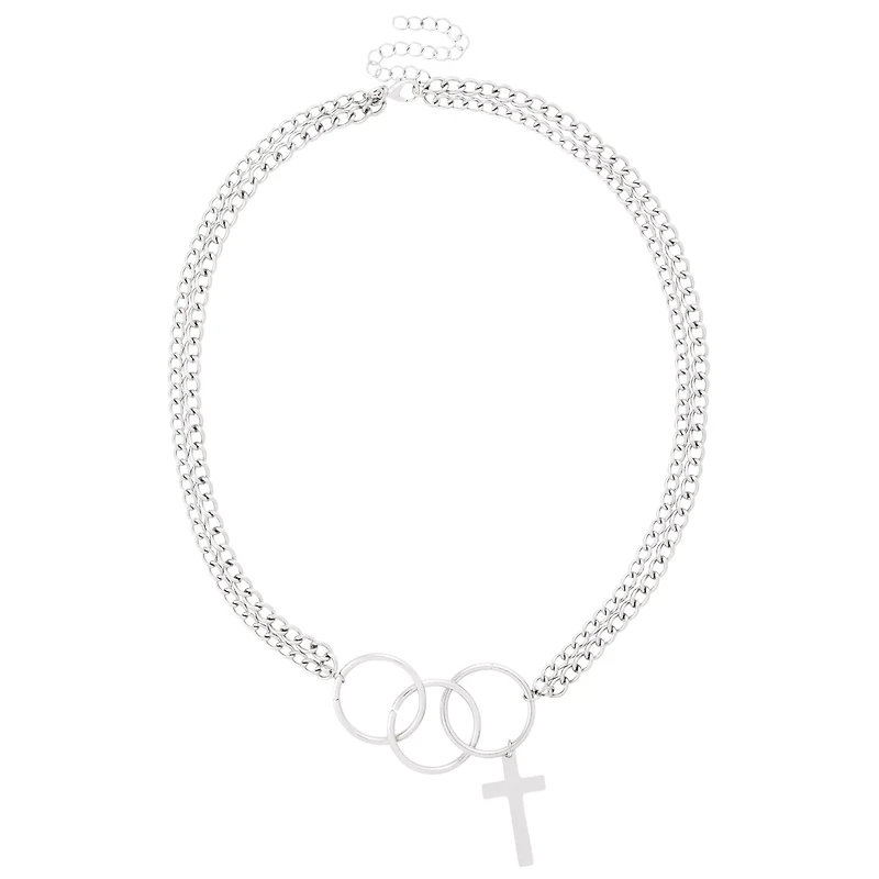 Silver O-Ring Chain Cross Necklace