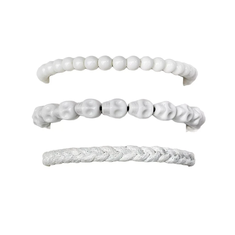 Multi-Pack White Skull Beaded Bracelets - 3 Pack