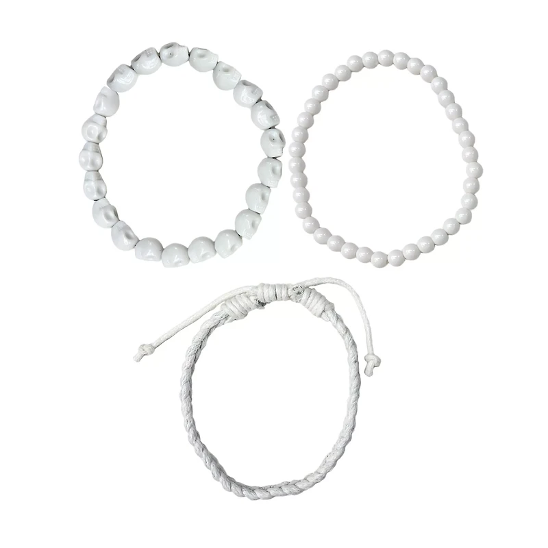 Multi-Pack White Skull Beaded Bracelets - 3 Pack