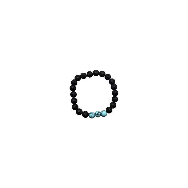Turquoise and Black Beaded Lava Bracelet