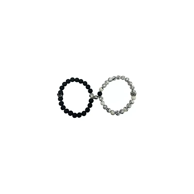 Black and White Marbled Long Distance Beaded Bracelets - 2 Pack