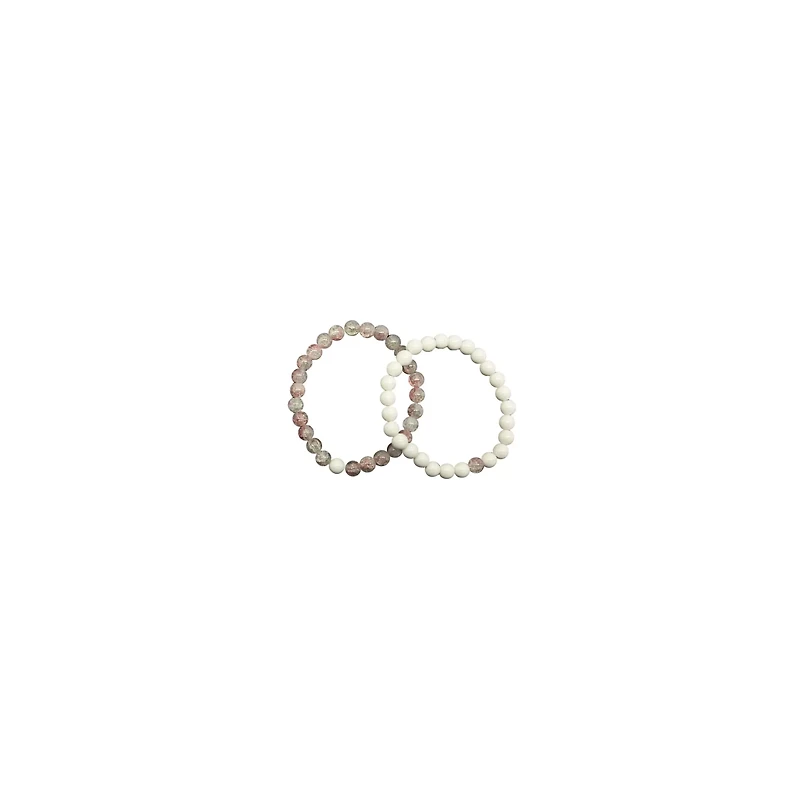 Clear Pink and White Long Distance Beaded Bracelets – 2 Pack