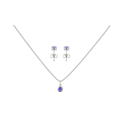 February Birthstone Necklace and Stud Earring Set