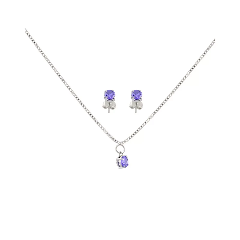 February Birthstone Necklace and Stud Earring Set