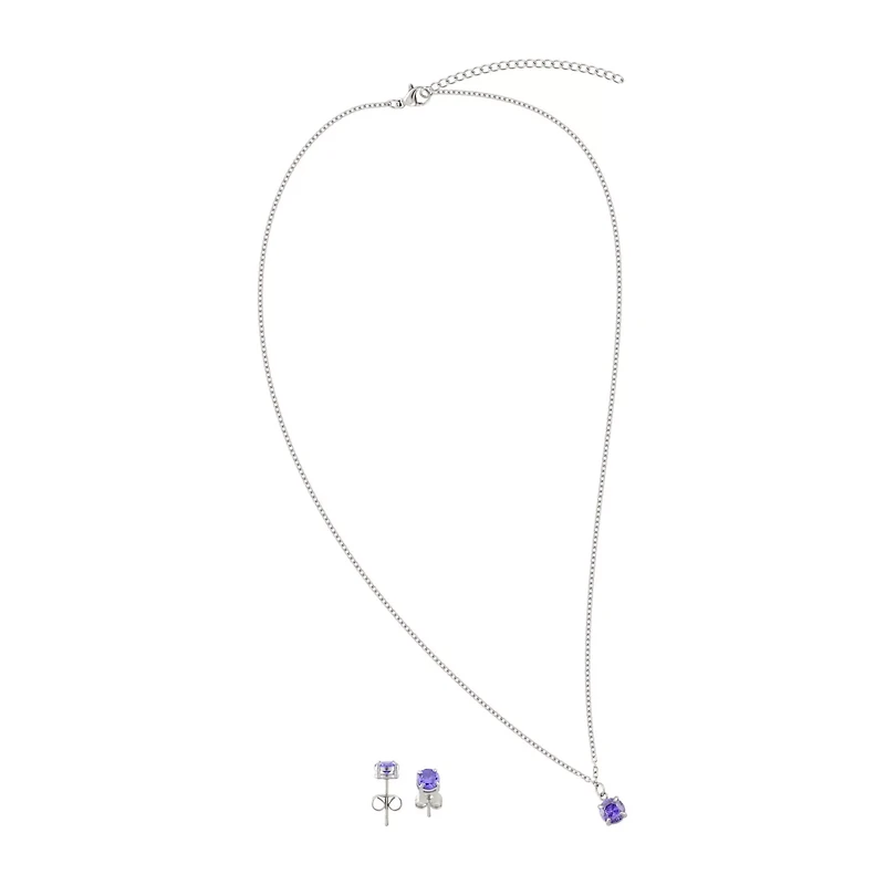 February Birthstone Necklace and Stud Earring Set