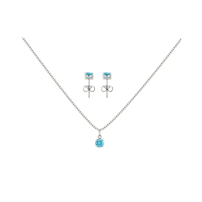 CZ March Birthstone Necklace and Stud Earring Set
