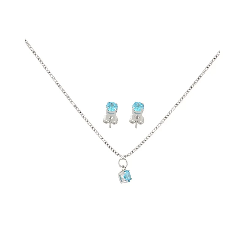 CZ March Birthstone Necklace and Stud Earring Set