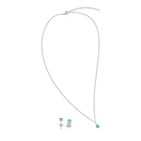 CZ March Birthstone Necklace and Stud Earring Set