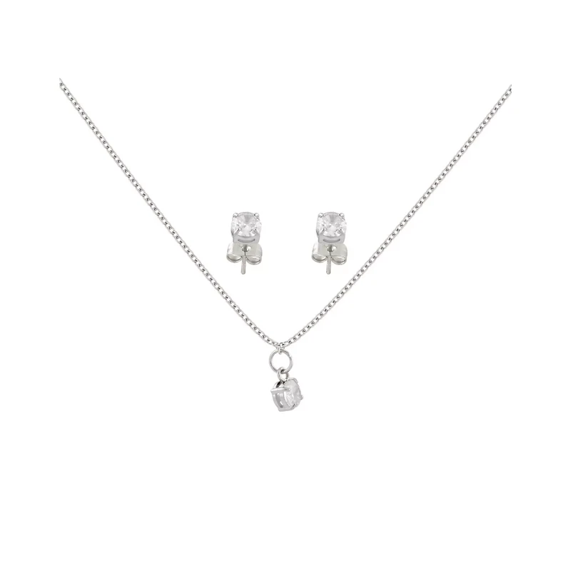 CZ April Birthstone Necklace and Stud Earring Set